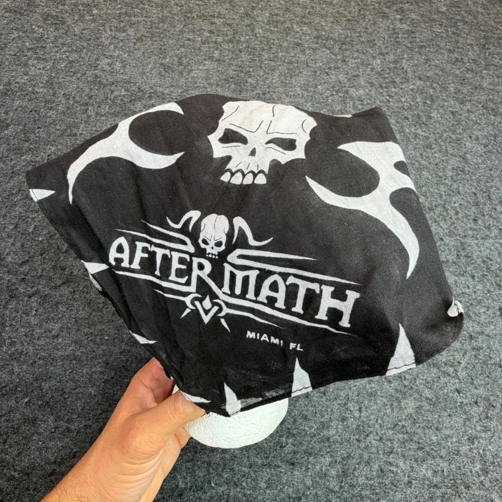 Vintage Aftermath Bandana Black Skull Tribal Miami FL Headwrap Biker Streetwear